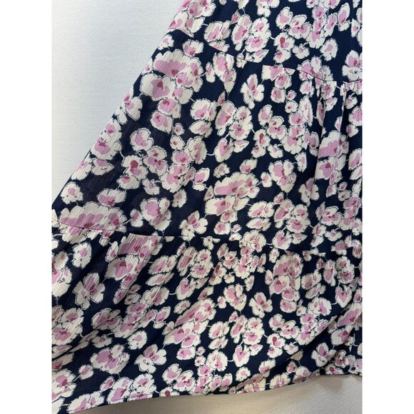 Abercrombie & Fitch Womens Floral Flowy Dress S Navy Pink White Elastic Waist Sm - Picture 12 of 16
